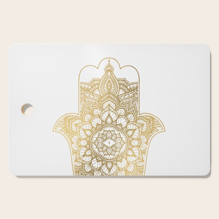 golden hamsa fatma hand and mandala on classic blue Cutting Board Gallery Image 1