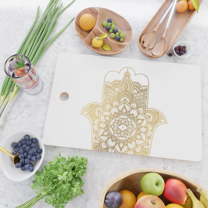 golden hamsa fatma hand and mandala on classic blue Cutting Board Gallery Image 2
