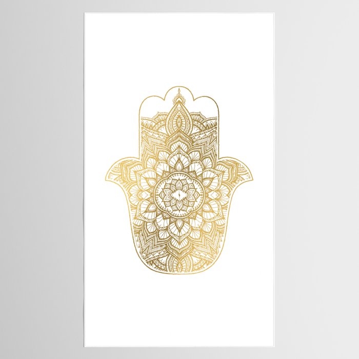golden hamsa fatma hand and mandala on classic blue Tablecloth Gallery Image 2