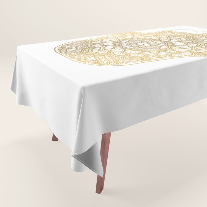 golden hamsa fatma hand and mandala on classic blue Tablecloth Gallery Image 1