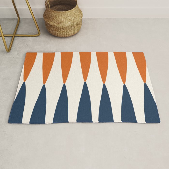 Abstract Shapes 106 Pattern in vintage Orange and Navy Blue  Rug Gallery Image 1