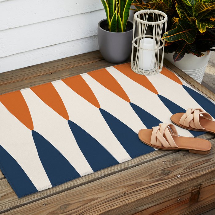 Abstract Shapes 106 Pattern in vintage Orange and Navy Blue  Outdoor Rug Gallery Image 2