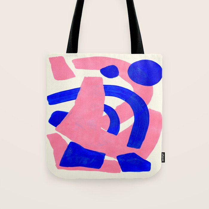 Blue Pink Fun Colorful Mid Century Modern Abstract Painting Shapes Pattern Tote Bag Gallery Image 1