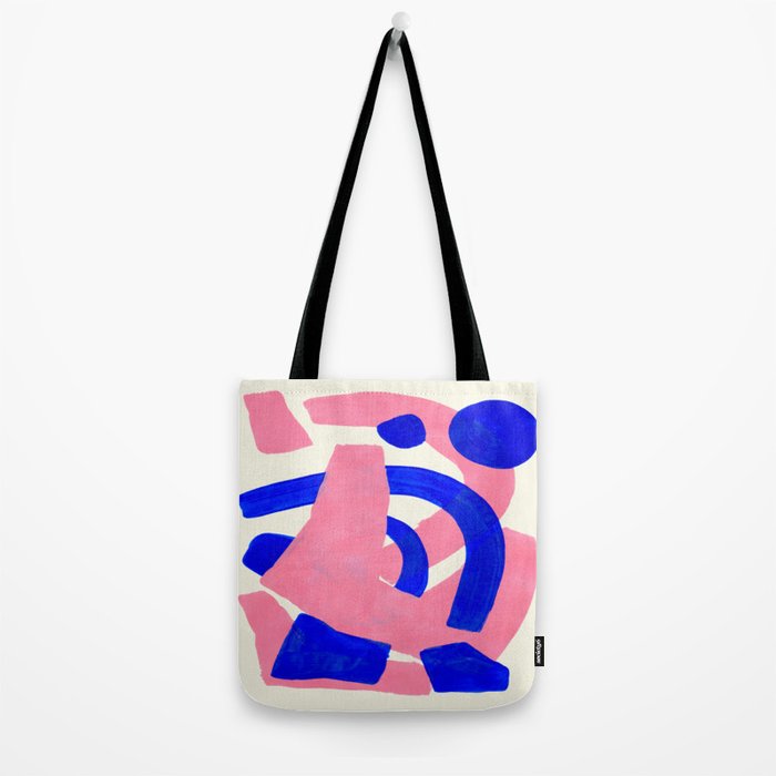 Blue Pink Fun Colorful Mid Century Modern Abstract Painting Shapes Pattern Tote Bag Gallery Image 2