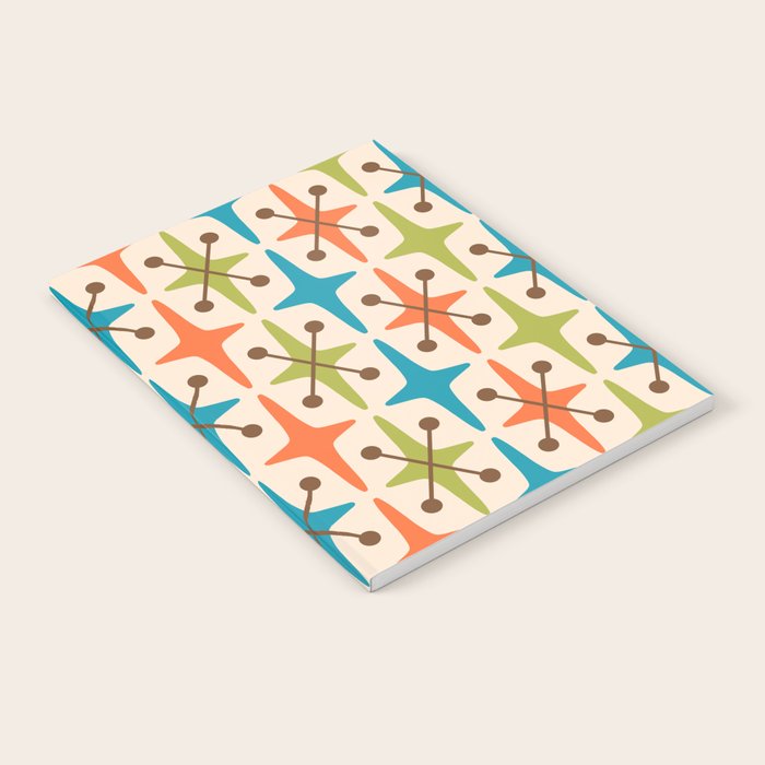 Mid Century Modern Atomic Starburst Pattern 441 Orange Brown Turquoise Chartreuse Notebook Gallery Image 2