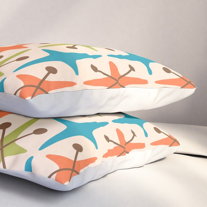 Mid Century Modern Atomic Starburst Pattern 441 Orange Brown Turquoise Chartreuse Pillow Sham Gallery Image 3