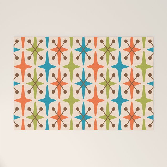 Mid Century Modern Atomic Starburst Pattern 441 Orange Brown Turquoise Chartreuse Welcome Mat Gallery Image 1
