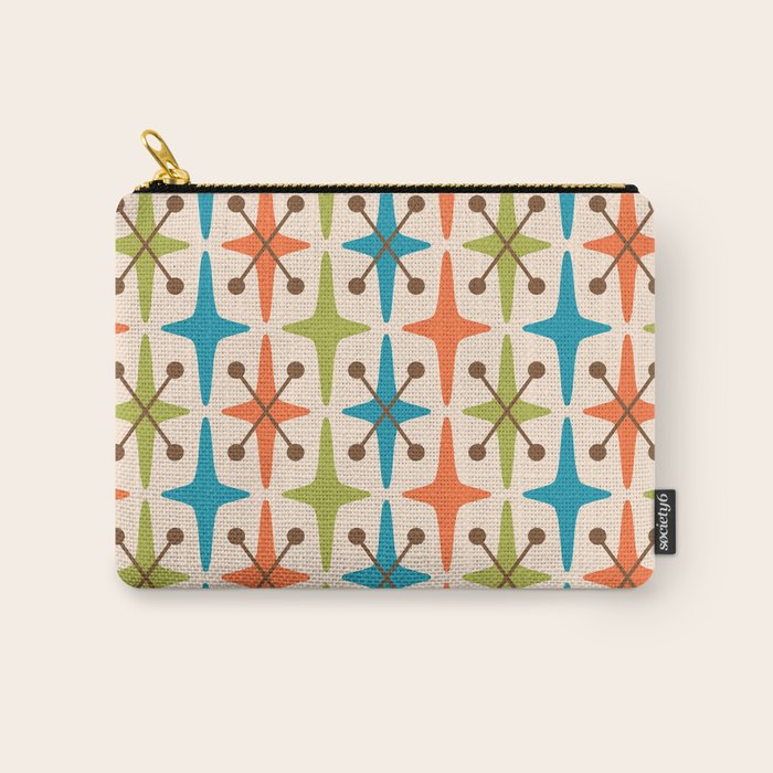 Mid Century Modern Atomic Starburst Pattern 441 Orange Brown Turquoise Chartreuse Carry All Pouch Gallery Image 1