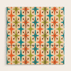 Mid Century Modern Atomic Starburst Pattern 441 Orange Brown Turquoise Chartreuse Wood Wall Art Gallery Image 1