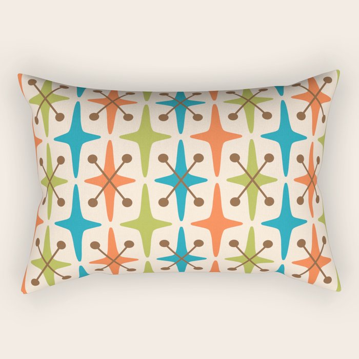 Mid Century Modern Atomic Starburst Pattern 441 Orange Brown Turquoise Chartreuse Rectangular Pillow Gallery Image 2