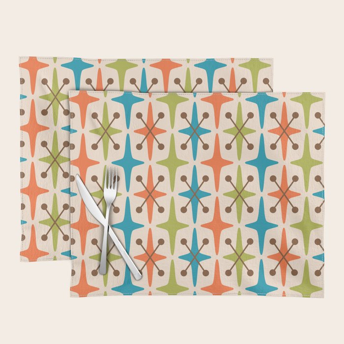 Mid Century Modern Atomic Starburst Pattern 441 Orange Brown Turquoise Chartreuse Placemat Gallery Image 1