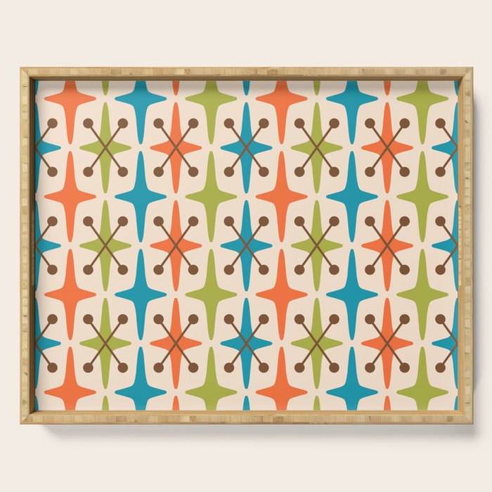 Mid Century Modern Atomic Starburst Pattern 441 Orange Brown Turquoise Chartreuse Serving Tray Gallery Image 1