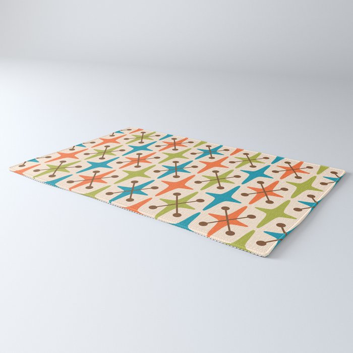 Mid Century Modern Atomic Starburst Pattern 441 Orange Brown Turquoise Chartreuse Rug Gallery Image 3