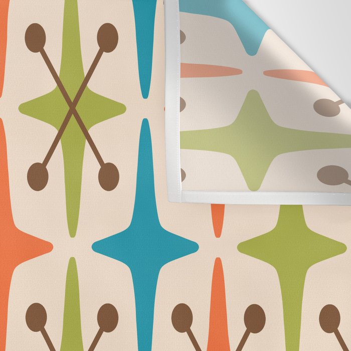 Mid Century Modern Atomic Starburst Pattern 441 Orange Brown Turquoise Chartreuse Wall Tapestry Gallery Image 3