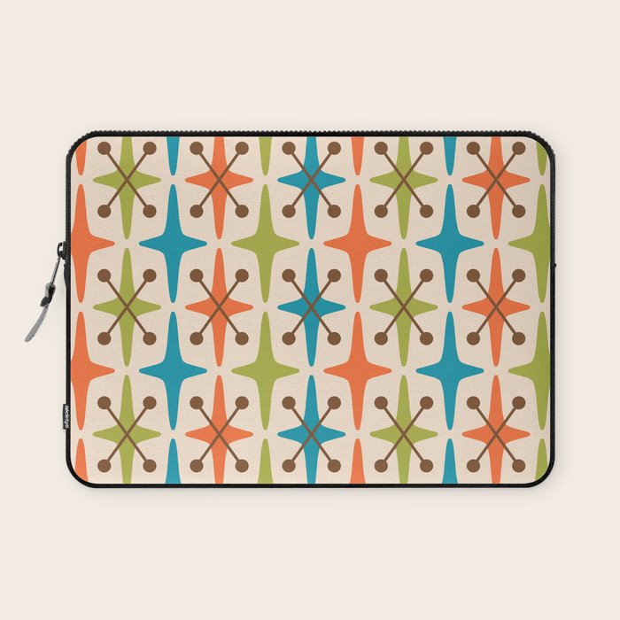 Mid Century Modern Atomic Starburst Pattern 441 Orange Brown Turquoise Chartreuse Laptop Sleeve Gallery Image 1