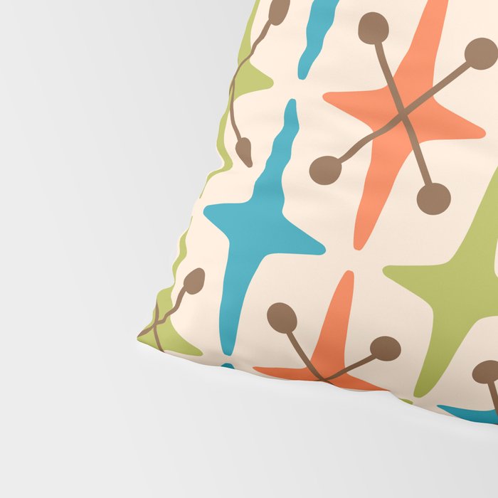 Mid Century Modern Atomic Starburst Pattern 441 Orange Brown Turquoise Chartreuse Pillow Sham Gallery Image 4