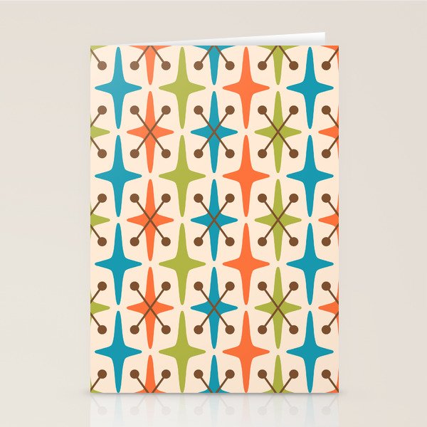 Mid Century Modern Atomic Starburst Pattern 441 Orange Brown Turquoise Chartreuse Stationery Card Gallery Image 2