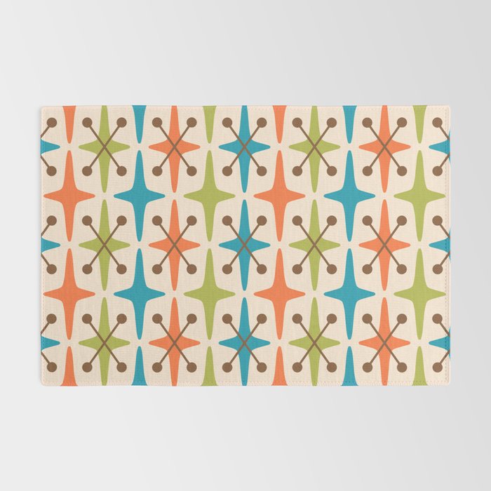 Mid Century Modern Atomic Starburst Pattern 441 Orange Brown Turquoise Chartreuse Rug Gallery Image 2