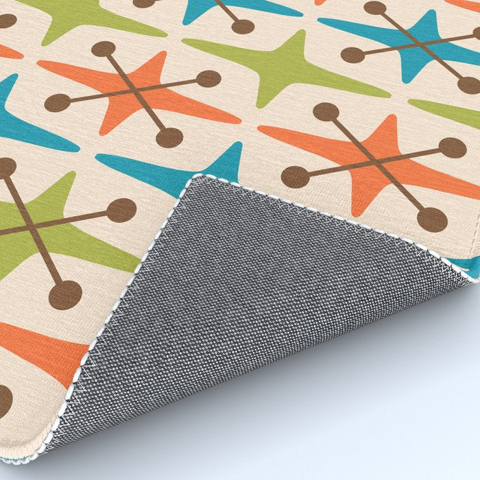 Mid Century Modern Atomic Starburst Pattern 441 Orange Brown Turquoise Chartreuse Rug Gallery Image 4