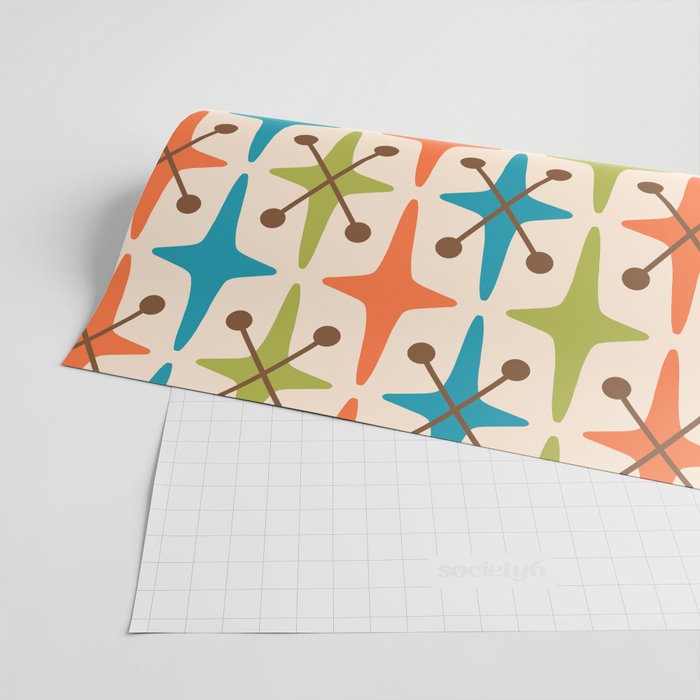 Mid Century Modern Atomic Starburst Pattern 441 Orange Brown Turquoise Chartreuse Wrapping Paper Gallery Image 2