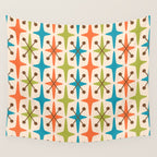 Mid Century Modern Atomic Starburst Pattern 441 Orange Brown Turquoise Chartreuse Wall Tapestry Gallery Image 4