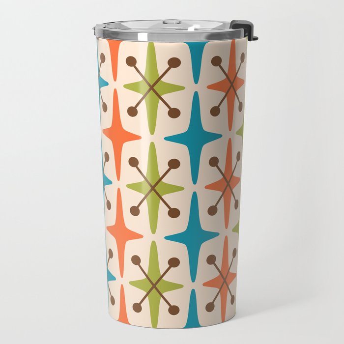 Mid Century Modern Atomic Starburst Pattern 441 Orange Brown Turquoise Chartreuse Travel Mug Gallery Image 2