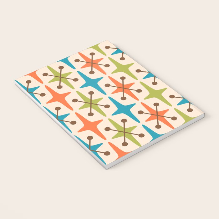 Mid Century Modern Atomic Starburst Pattern 441 Orange Brown Turquoise Chartreuse Notebook Gallery Image 3