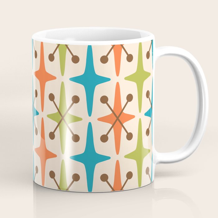 Mid Century Modern Atomic Starburst Pattern 441 Orange Brown Turquoise Chartreuse Coffee Mug Gallery Image 1