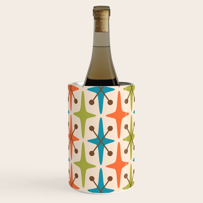 Mid Century Modern Atomic Starburst Pattern 441 Orange Brown Turquoise Chartreuse Wine Chiller Gallery Image 1