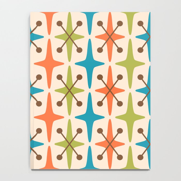 Mid Century Modern Atomic Starburst Pattern 441 Orange Brown Turquoise Chartreuse Notebook Gallery Image 4