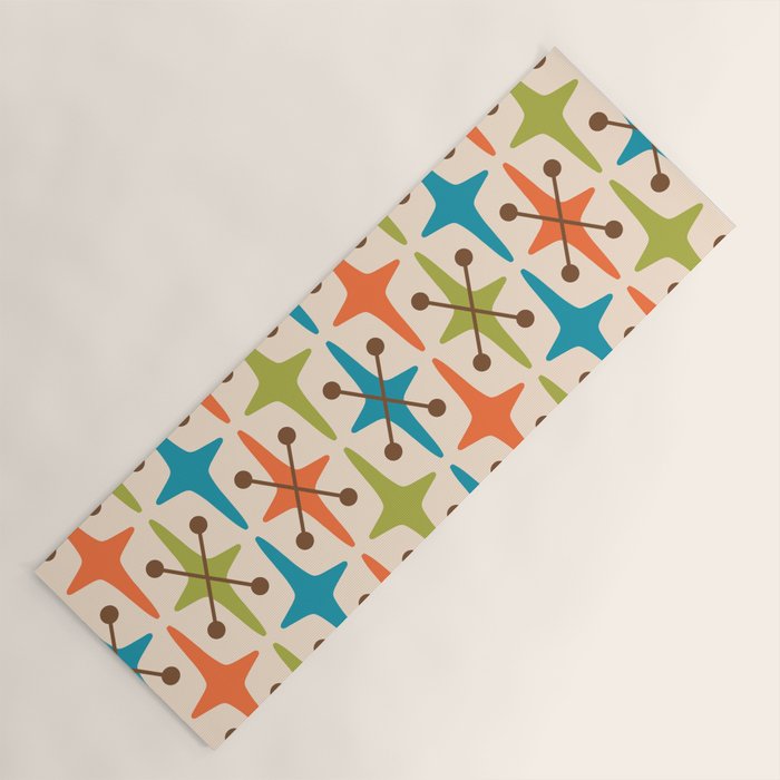 Mid Century Modern Atomic Starburst Pattern 441 Orange Brown Turquoise Chartreuse Yoga Mat Gallery Image 1