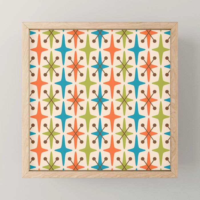 Mid Century Modern Atomic Starburst Pattern 441 Orange Brown Turquoise Chartreuse Mini Art Print Gallery Image 1