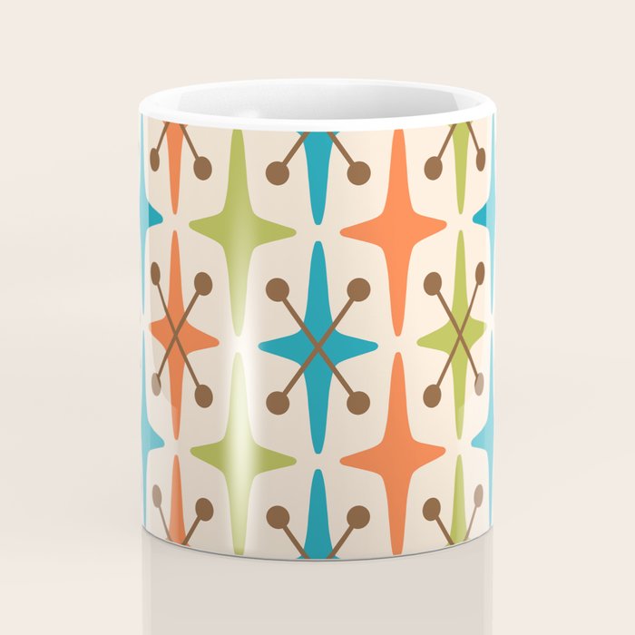 Mid Century Modern Atomic Starburst Pattern 441 Orange Brown Turquoise Chartreuse Coffee Mug Gallery Image 4