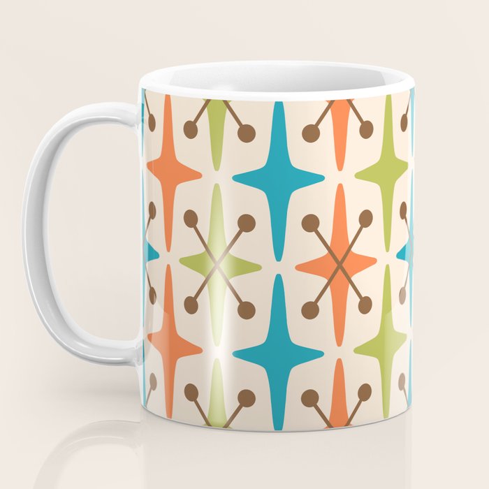 Mid Century Modern Atomic Starburst Pattern 441 Orange Brown Turquoise Chartreuse Coffee Mug Gallery Image 3