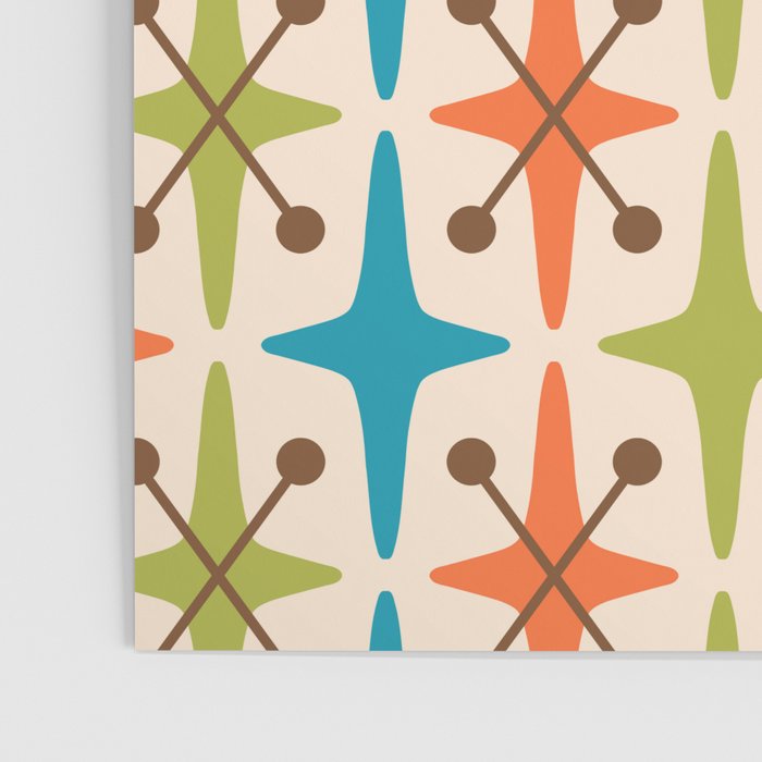 Mid Century Modern Atomic Starburst Pattern 441 Orange Brown Turquoise Chartreuse Poster Gallery Image 3