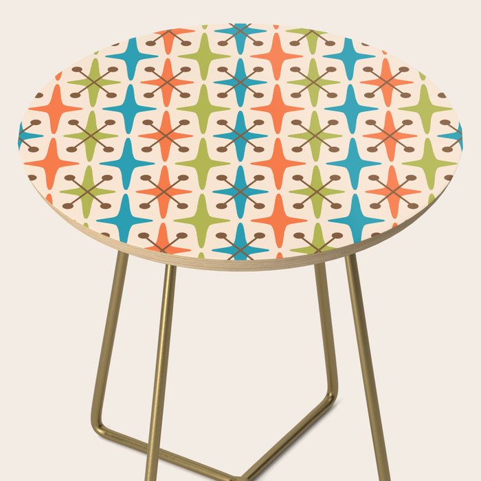 Mid Century Modern Atomic Starburst Pattern 441 Orange Brown Turquoise Chartreuse Side Table Gallery Image 2