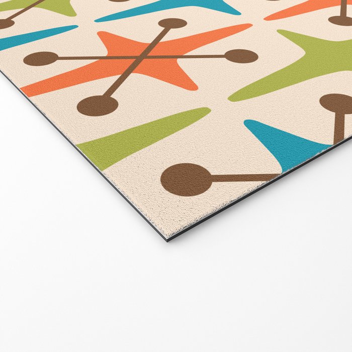 Mid Century Modern Atomic Starburst Pattern 441 Orange Brown Turquoise Chartreuse Welcome Mat Gallery Image 2