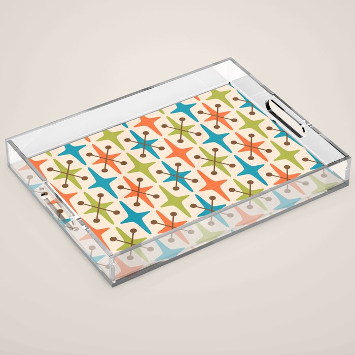 Mid Century Modern Atomic Starburst Pattern 441 Orange Brown Turquoise Chartreuse Acrylic Tray Gallery Image 1