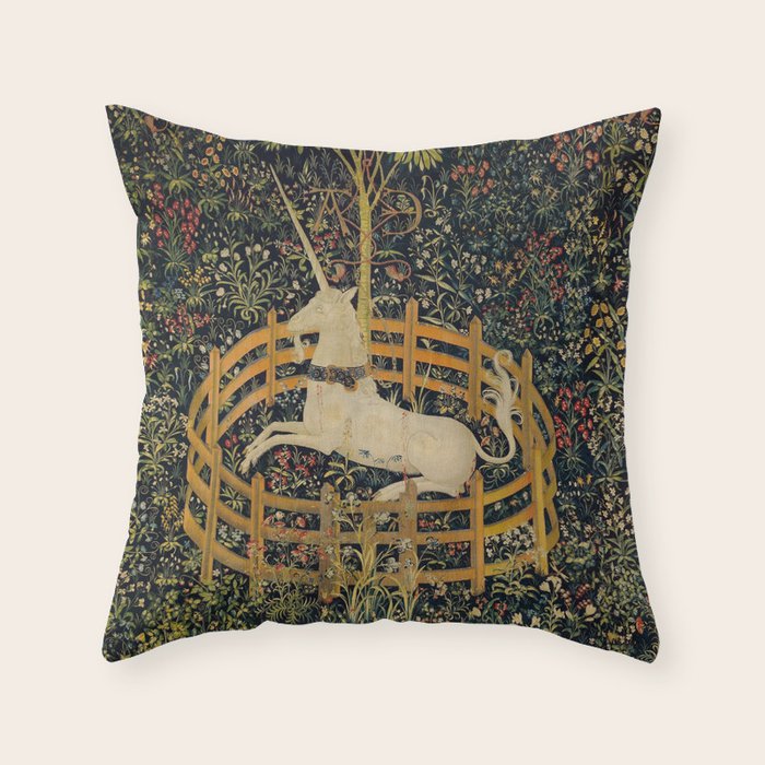 The Unicorn Rests in a Garden from the Unicorn Tapestries Throw Pillow Gallery Image 6
