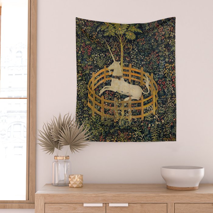 The Unicorn Rests in a Garden from the Unicorn Tapestries Wall Tapestry Gallery Image 2