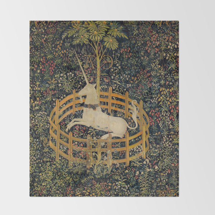 The Unicorn Rests in a Garden from the Unicorn Tapestries Throw Blanket Gallery Image 2