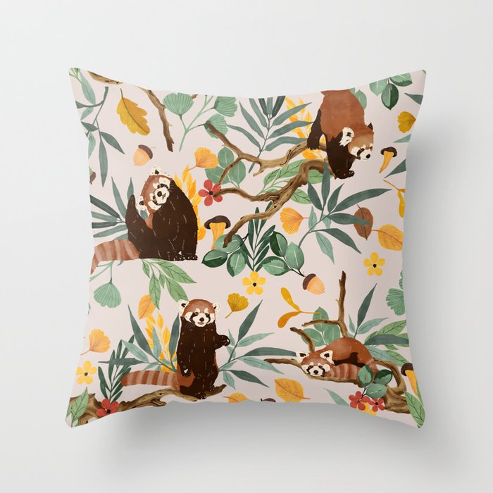 RED PANDAS IN WILD NATURE 10 Throw Pillow Gallery Image 6