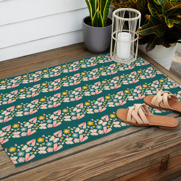 Floral Stripe Outdoor Rug Gallery Image 2
