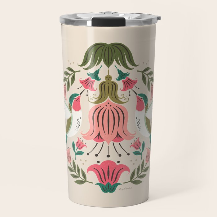 Hummingbirds - Green and Pink Travel Mug Gallery Image 1