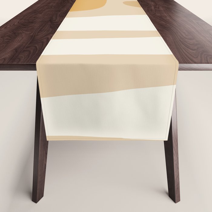 Mid Century Modern Abstract Kwaito Pattern in Muted Mustard Gold and Neutral Beige Table Runner Gallery Image 1