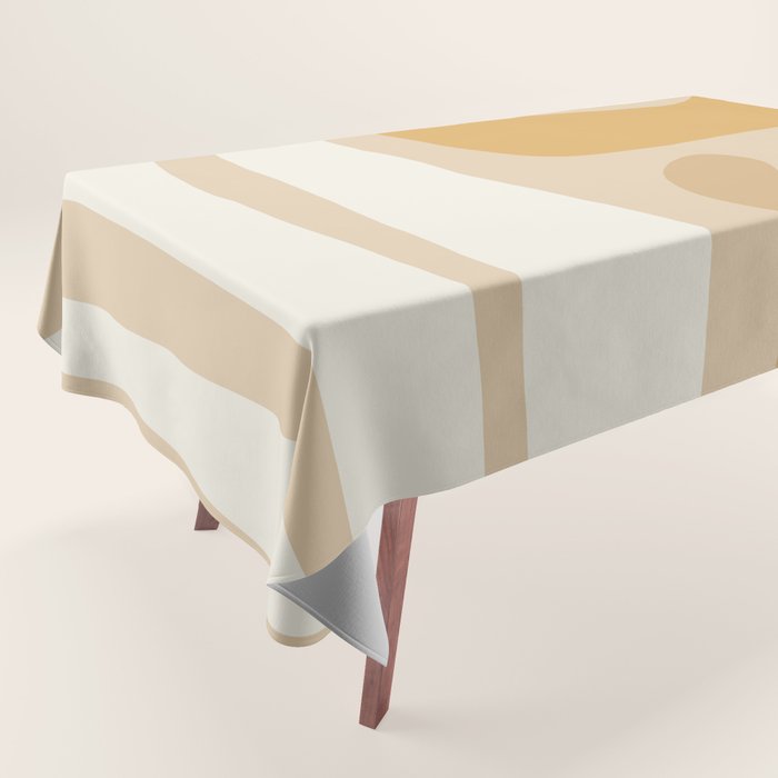 Mid Century Modern Abstract Kwaito Pattern in Muted Mustard Gold and Neutral Beige Tablecloth Gallery Image 1
