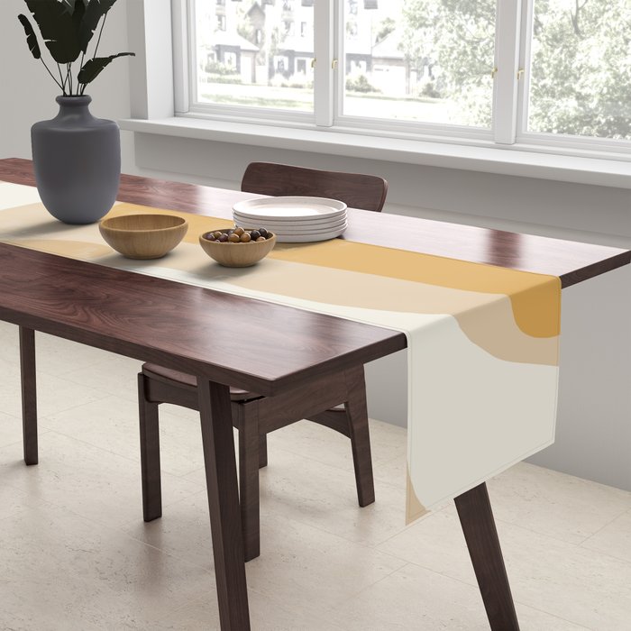 Mid Century Modern Abstract Kwaito Pattern in Muted Mustard Gold and Neutral Beige Table Runner Gallery Image 2