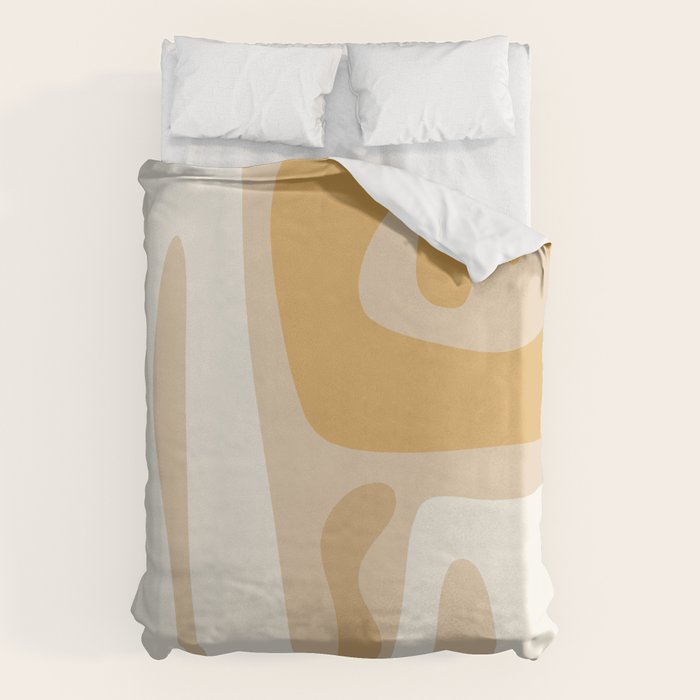 Mid Century Modern Abstract Kwaito Pattern in Muted Mustard Gold and Neutral Beige Duvet Cover Gallery Image 1