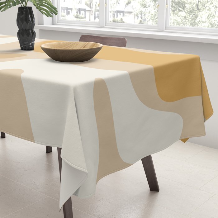 Mid Century Modern Abstract Kwaito Pattern in Muted Mustard Gold and Neutral Beige Tablecloth Gallery Image 3