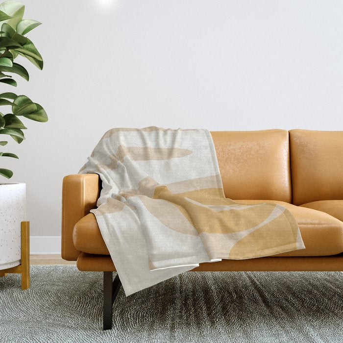 Mid Century Modern Abstract Kwaito Pattern in Muted Mustard Gold and Neutral Beige Throw Blanket Gallery Image 1